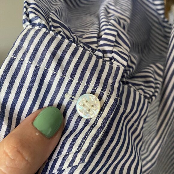 TORY BURCH 100% Cotton Poplin Blue and White Striped Long Sleeves Blouse Sz S - Picture 6 of 6
